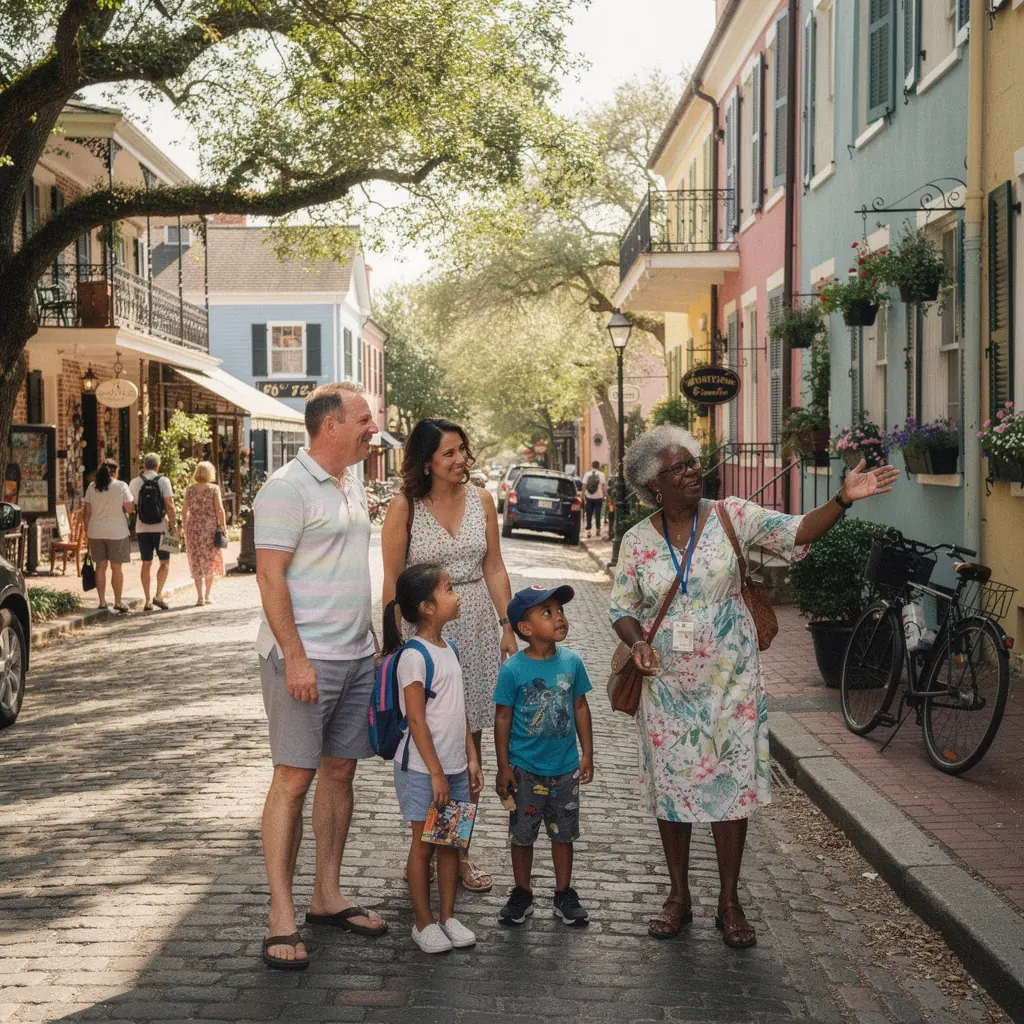 Zachód słońca nad znanym punktem widokowym w mieście.